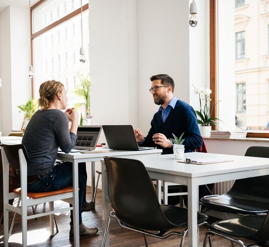 man and women in discuss
